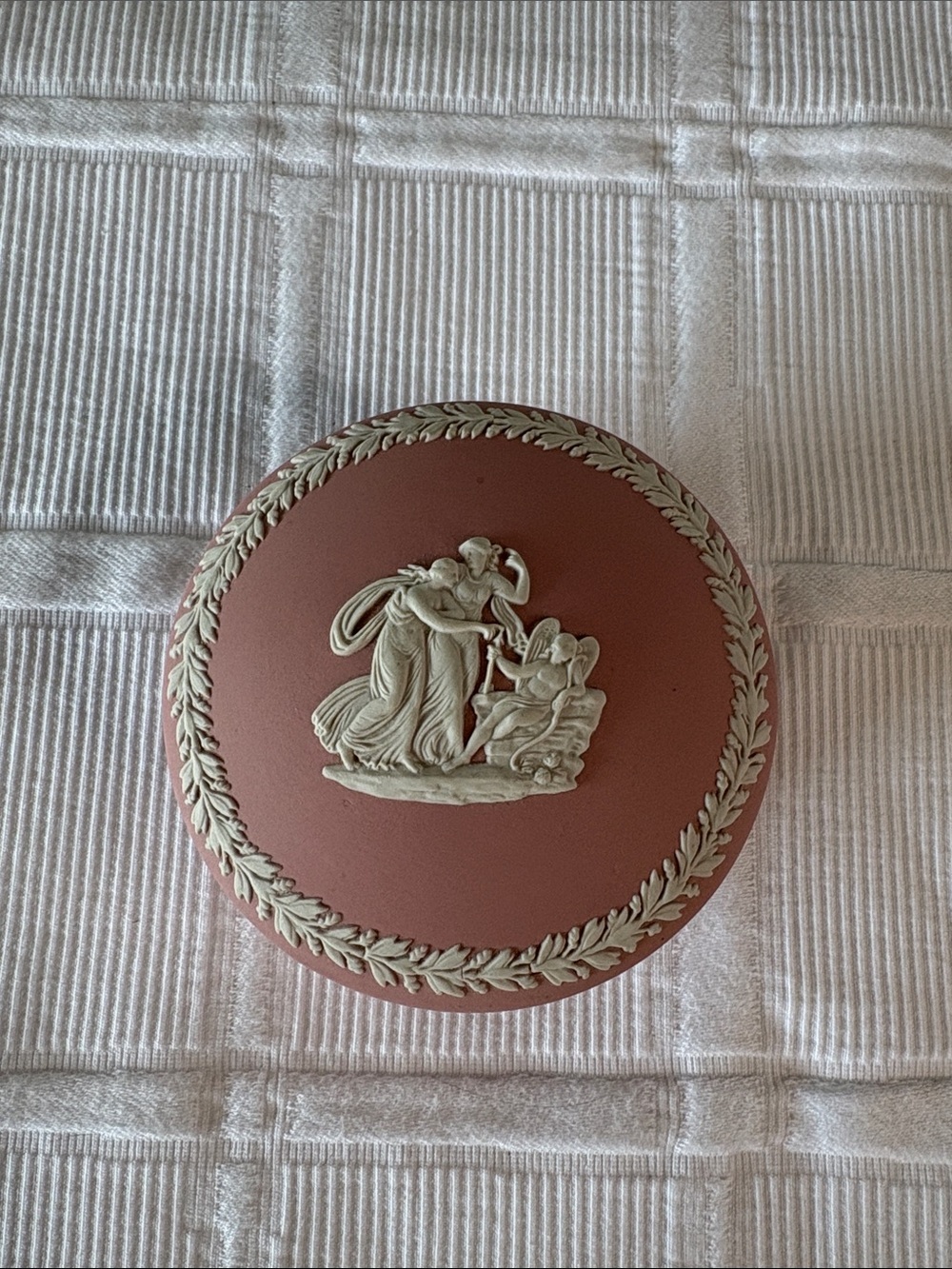 Wedgewood Jasperware-Style Trinket Box in Pink and White